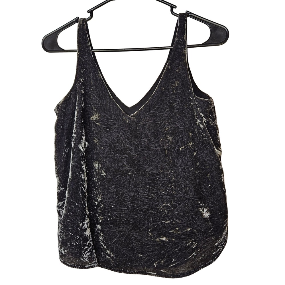LOFT Petites Black Crushed Velvet V-Neck Tank Top XXSP Whimsigoth Dark Fairy